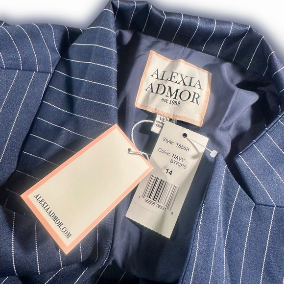 NWT Alexia Admor ‘Olya’ Striped Tie Waist Blazer in “Navy Blue” Pinstripe Sz 14 - Picture 5 of 16